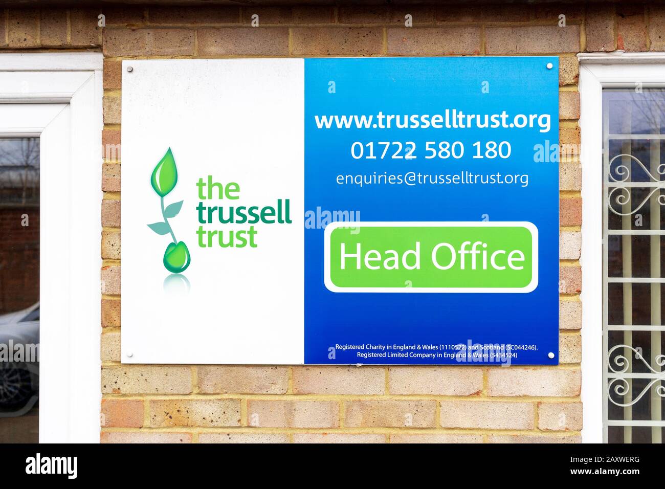 Trussell Trust food bank Salisbury head office sign Stock Photo