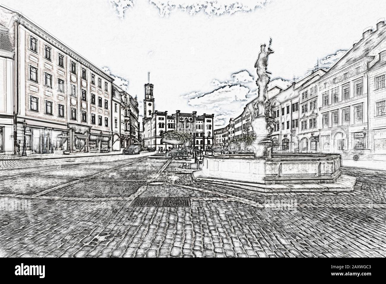 Marketplace Roland Fountain From 1585 And Guildhall Build From 1840 To 1845 Zittau Administrative District Goerlitz Saxony Germany Europe Stock Photo Alamy