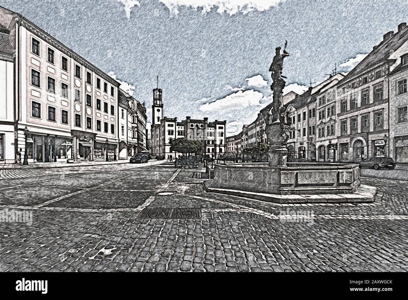 Marketplace Roland Fountain From 1585 And Guildhall Build From 1840 To 1845 Zittau Administrative District Goerlitz Saxony Germany Europe Stock Photo Alamy