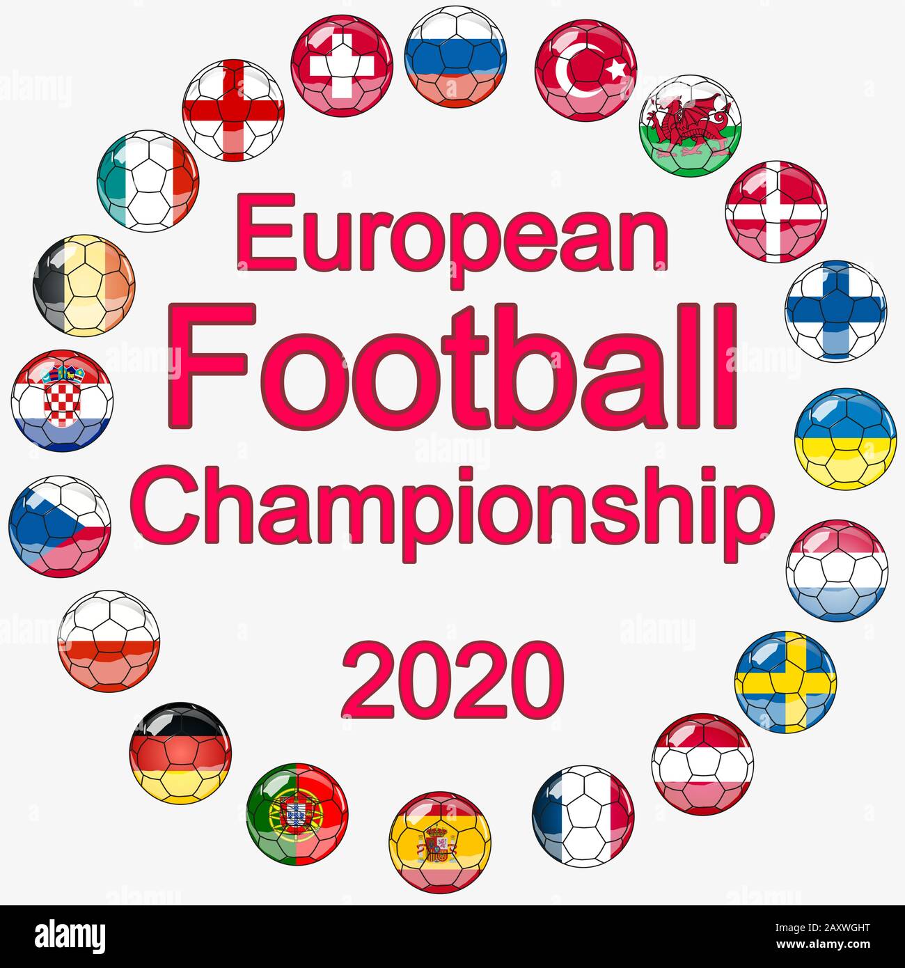 Flags of countries participating in the European Football Championship 2020, soccer ball Stock Vector