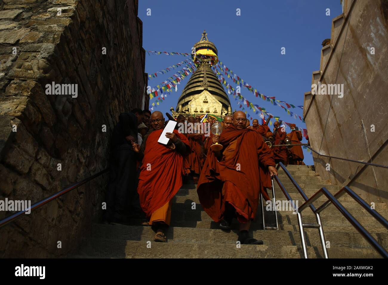 February 13, 2020, Kathmandu, Nepal Buddhist Monks from Thailand take