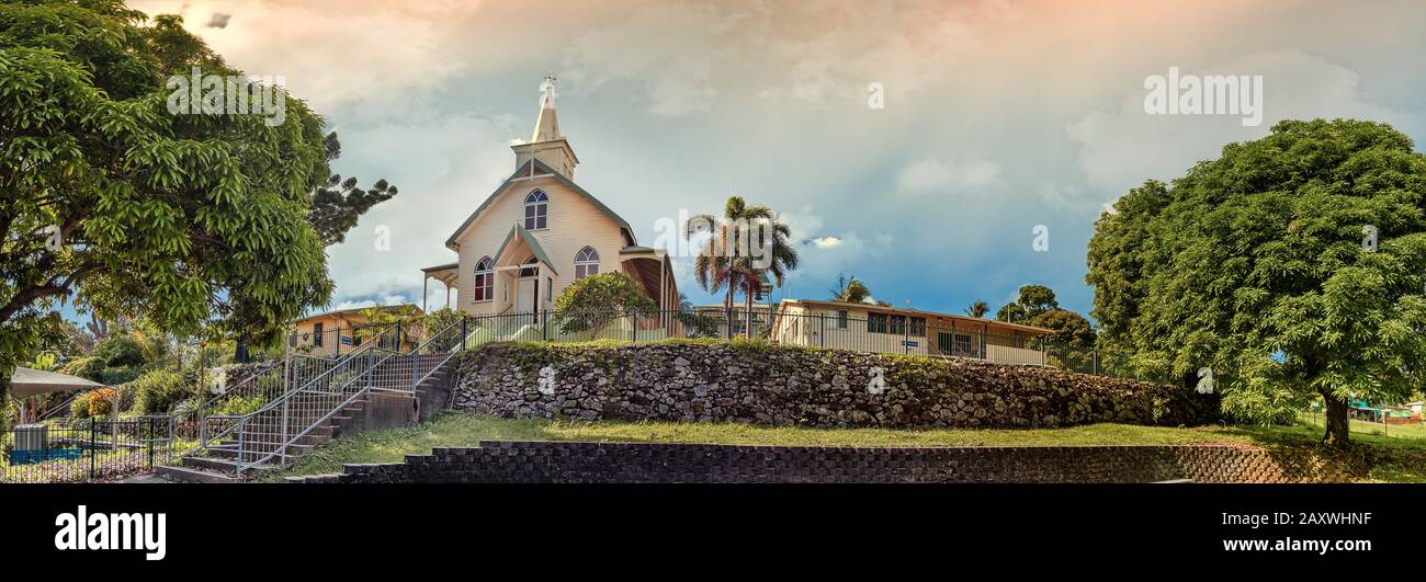 The Our Lady of the Sacred Heart, a Catholic Church placed in Thursday Island, Queensland, Australia. Stock Photo