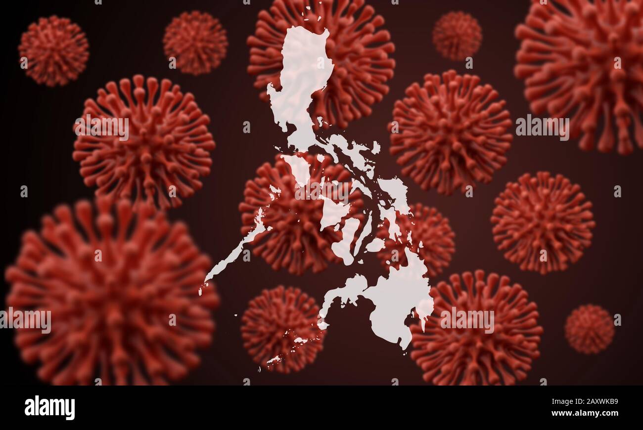 philippines map over a scientific virus microbe background. 3D ...