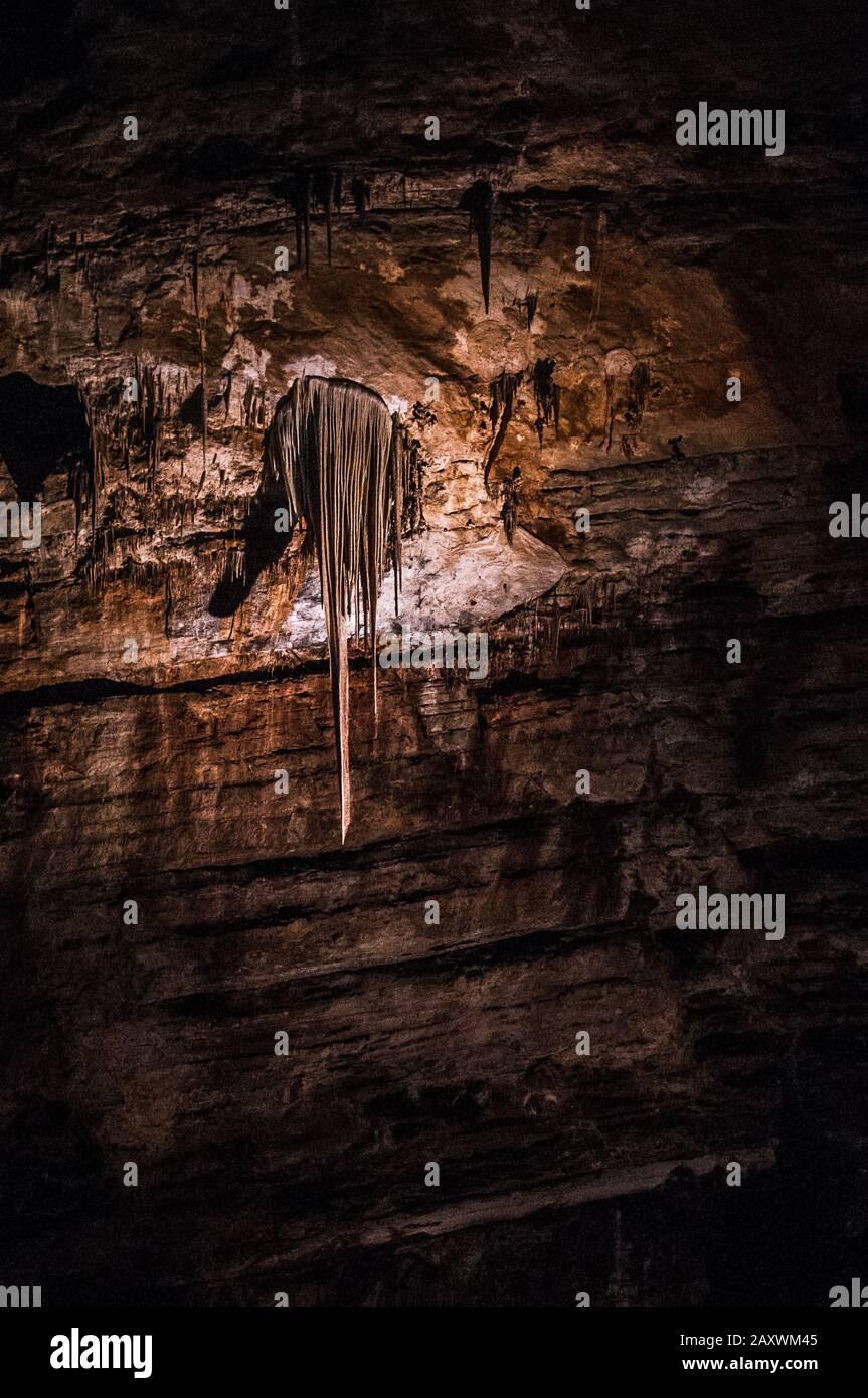 utas de Cacahuamilpa Caverns in Guerrero, Mexico, one of the largest cave systems in the world made of thousands of stalactites and stalagmites. Stock Photo