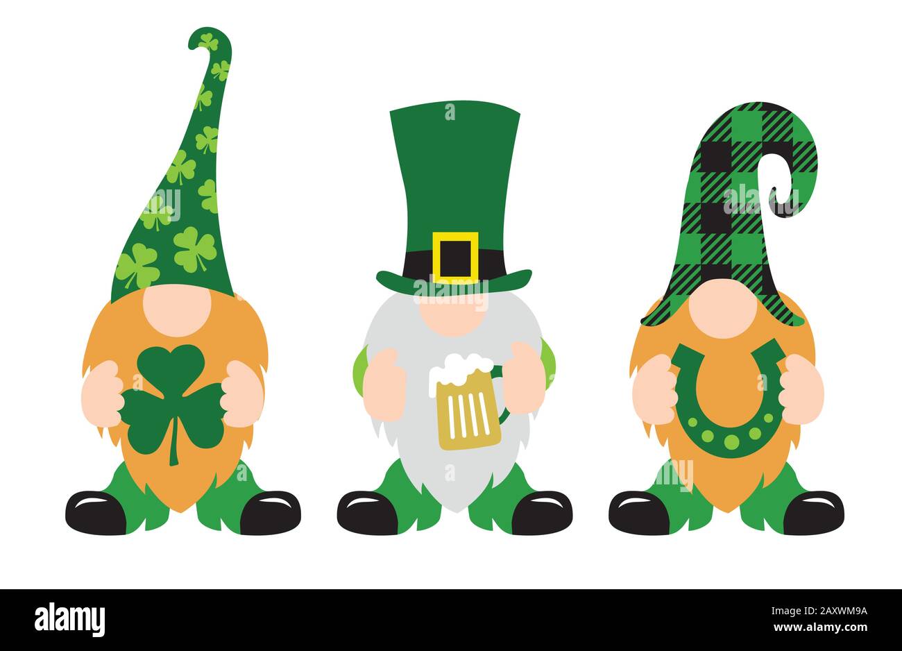 St. Patrick's Day Gnomes w shamrock and horseshoe Stock Vector