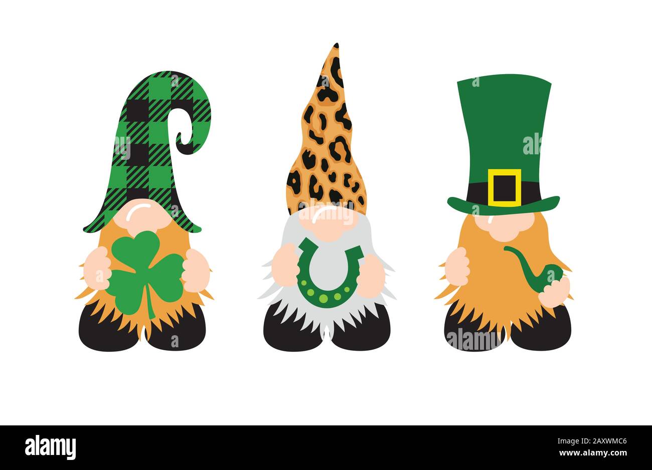 St. Patrick's Day Gnomes w shamrock and horseshoe Stock Vector