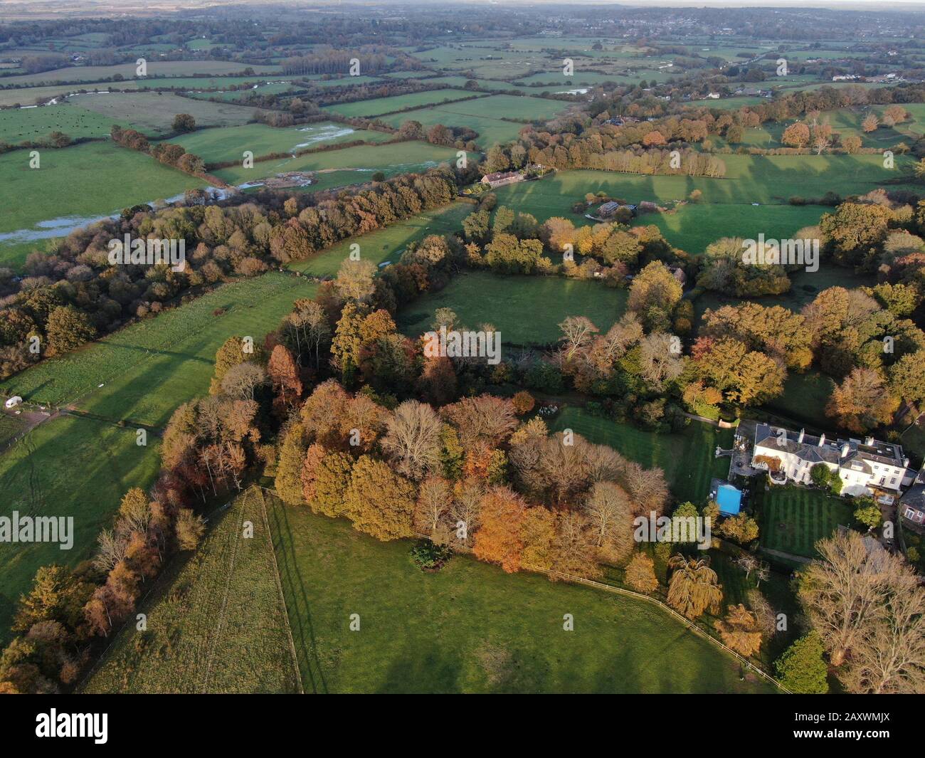 aerial view of countryside near Corfe Mullen , Dorset looking over the
