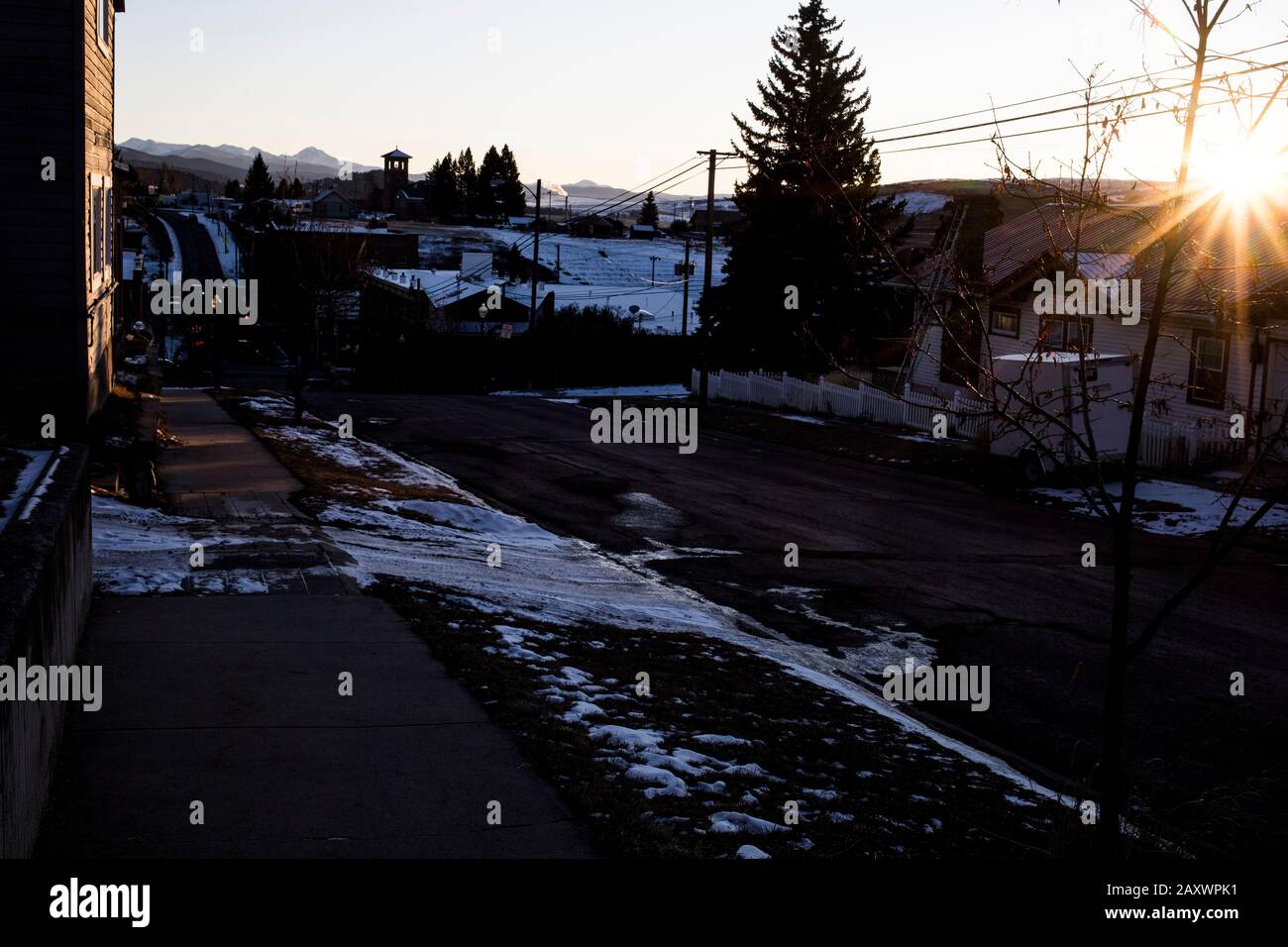 The rural town of Philipsburg, Montana at sunset Stock Photo