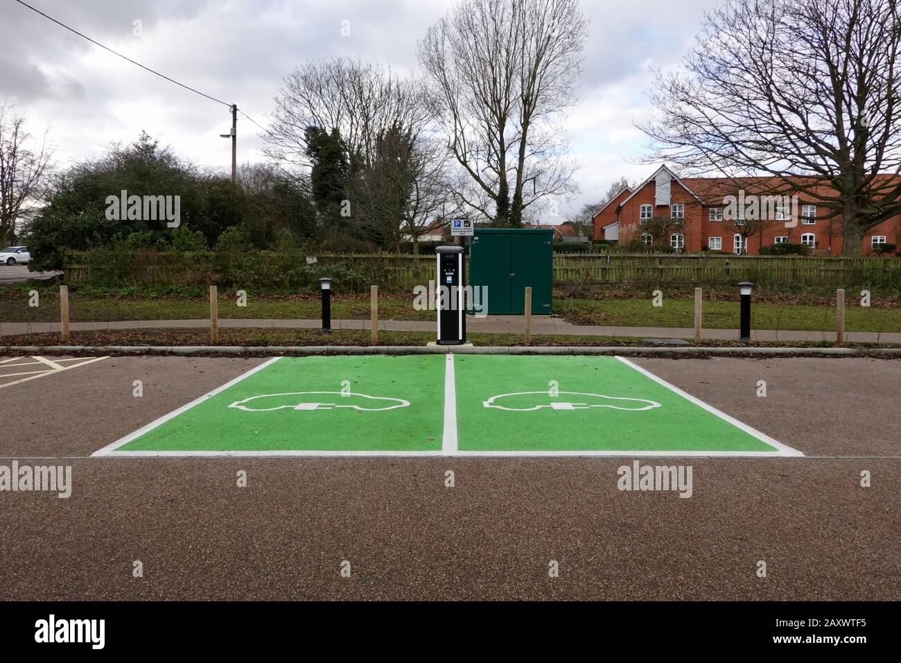 Woodbridge, Suffolk, UK 13 February 2020 Two green painted parking