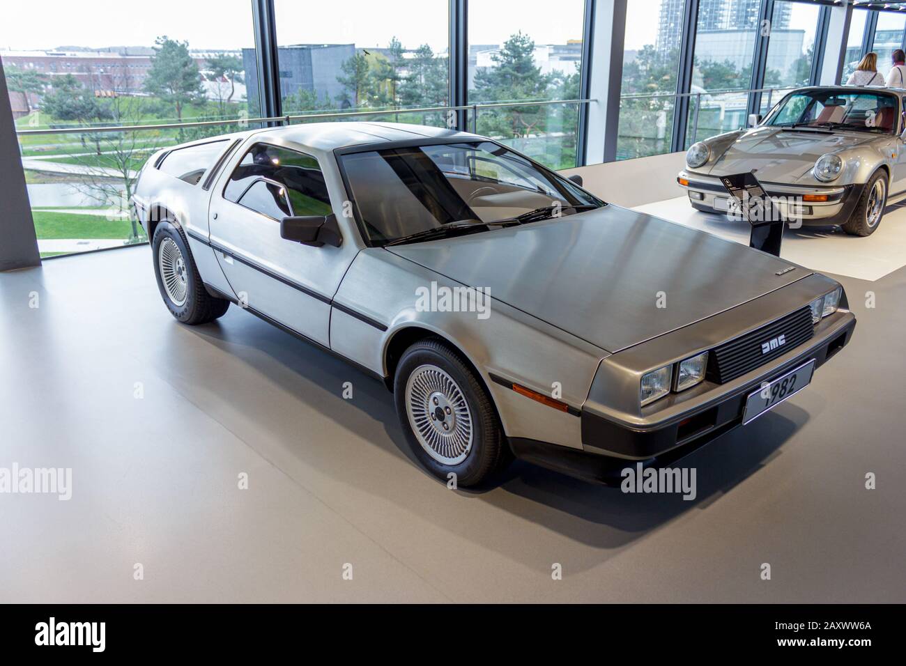 WOLFSBURG, GERMANY - March 29, 2015. Delorean car from 1982 on display at Autostadt museum in Wolfsburg. The car from the movie back to the future. Stock Photo