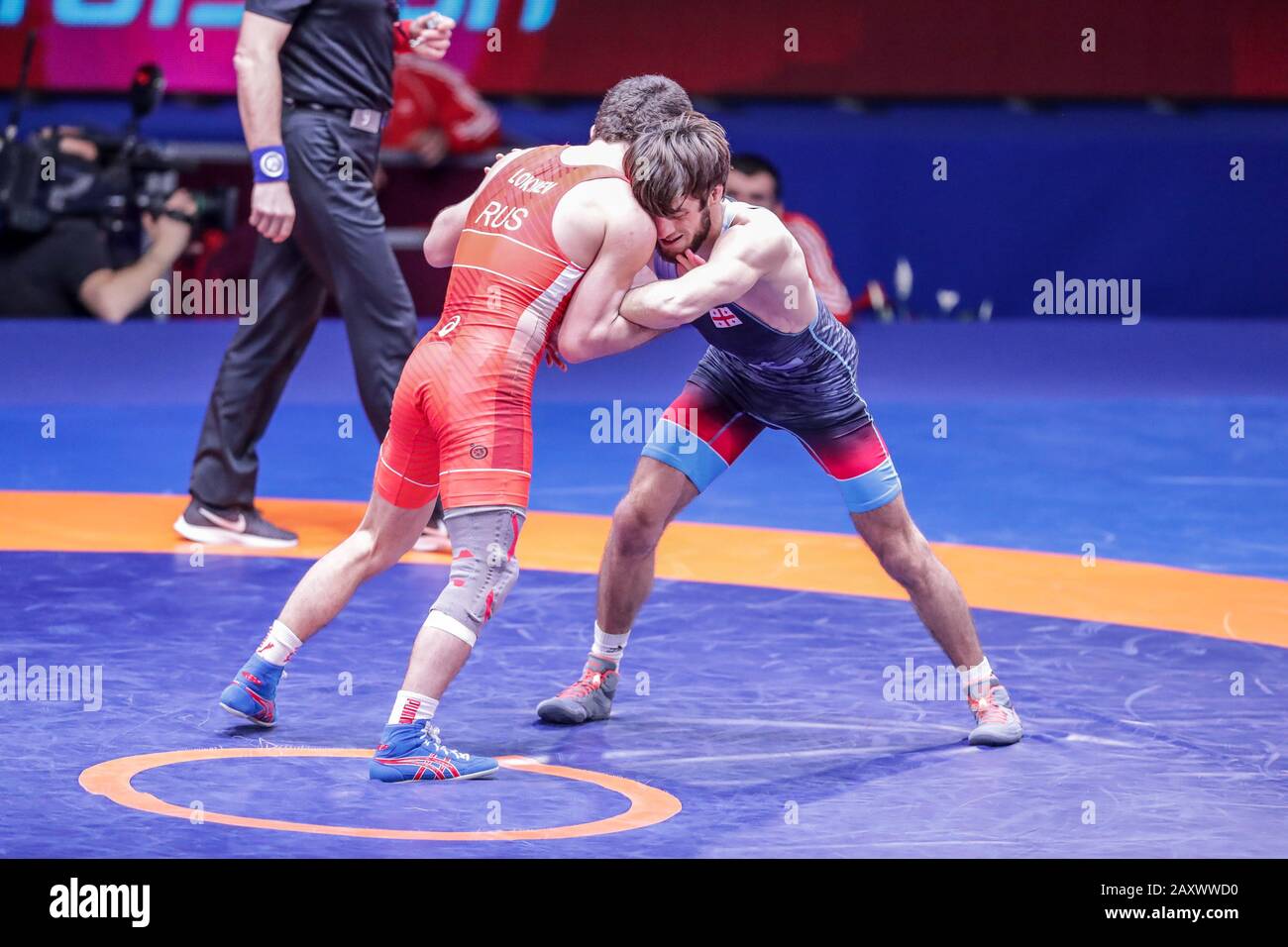 a .  shavadze (geo) category 60 kg during Wrestling Greco-Roman European Senior Championship, Roma, Italy, 12 Feb 2020, Contact Sport Wrestling Stock Photo