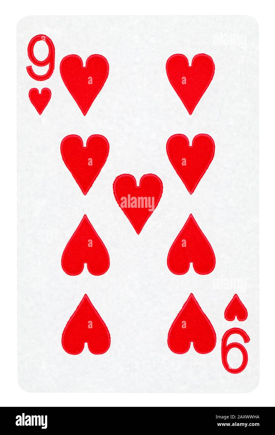Nine of Hearts Vintage playing card - isolated on white (clipping path ...