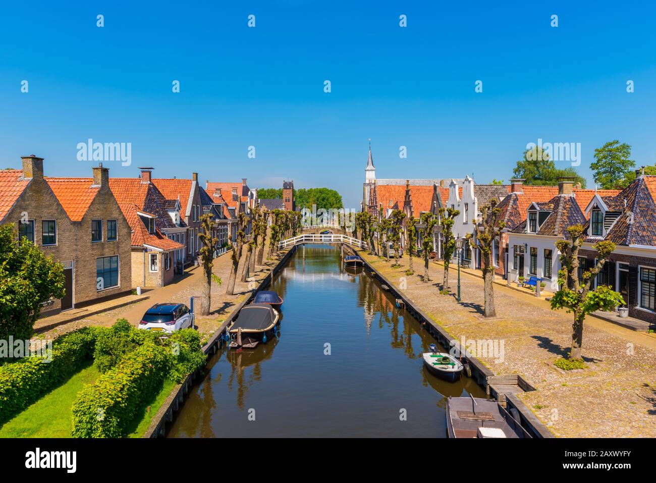 High angle view on Canal in Sloten Friesland Netherlands Stock Photo