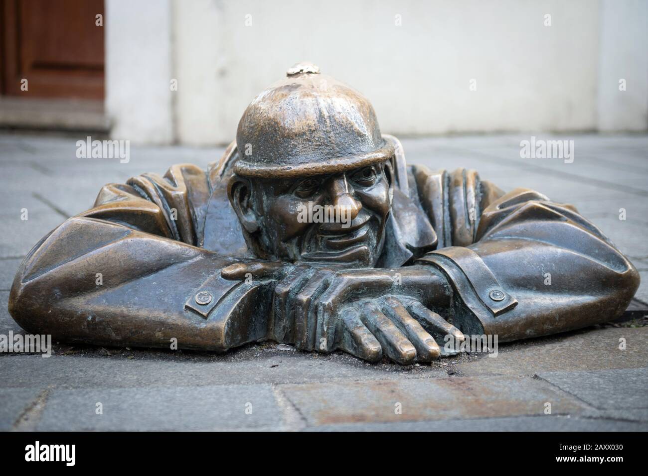 BRATISLAVA, SLOVAKIA - JAN 8, 2020: Cumil the Sewer Worker, the most ...