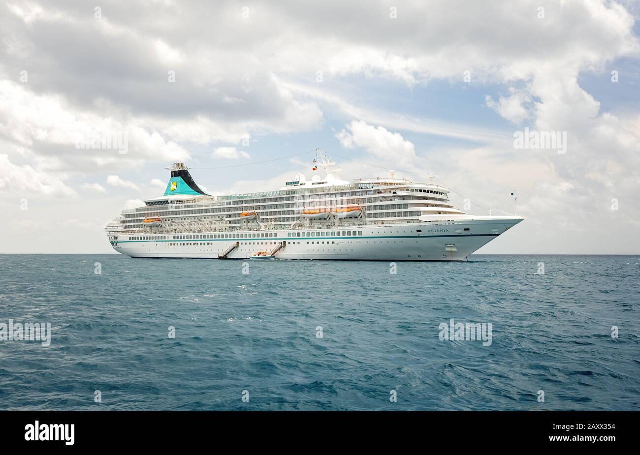 Republic of Seychelles / Praslin - 04 February 2020: ARTANIA (Passenger Ship) in the open sea - Indian Ocean Stock Photo