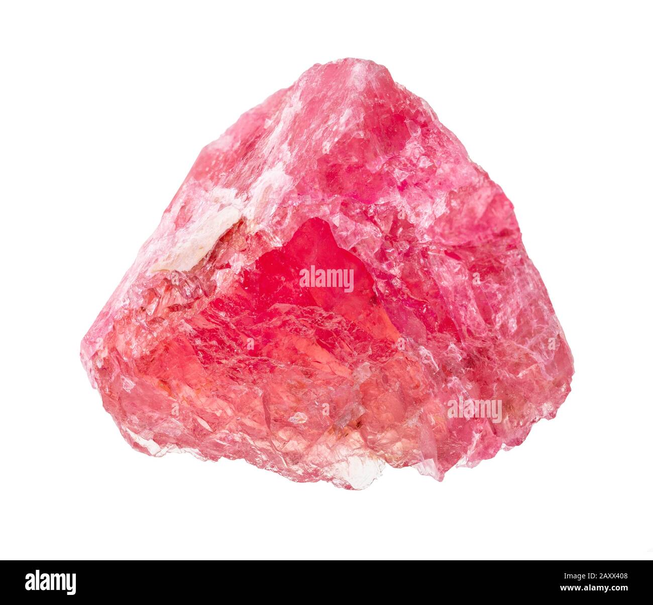 unpolished crystal of rhodonite gemstone cutout on white background ...