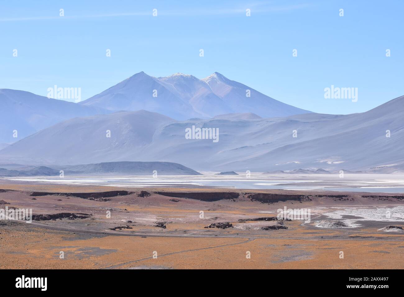 Atacama mountain scenery, high altitude salt lagoons. Northern Chile. Stock Photo