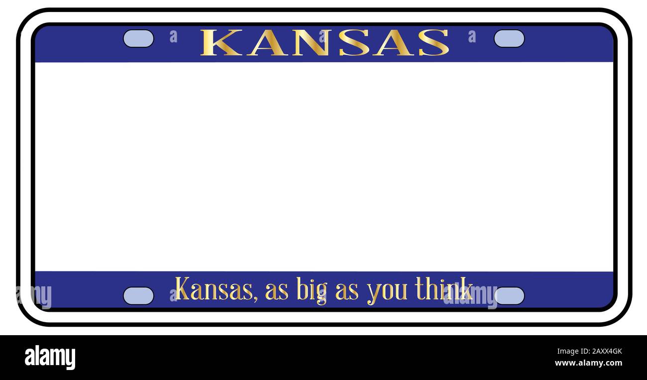 VBlank Kansas state license plate in the colors of the state flag over