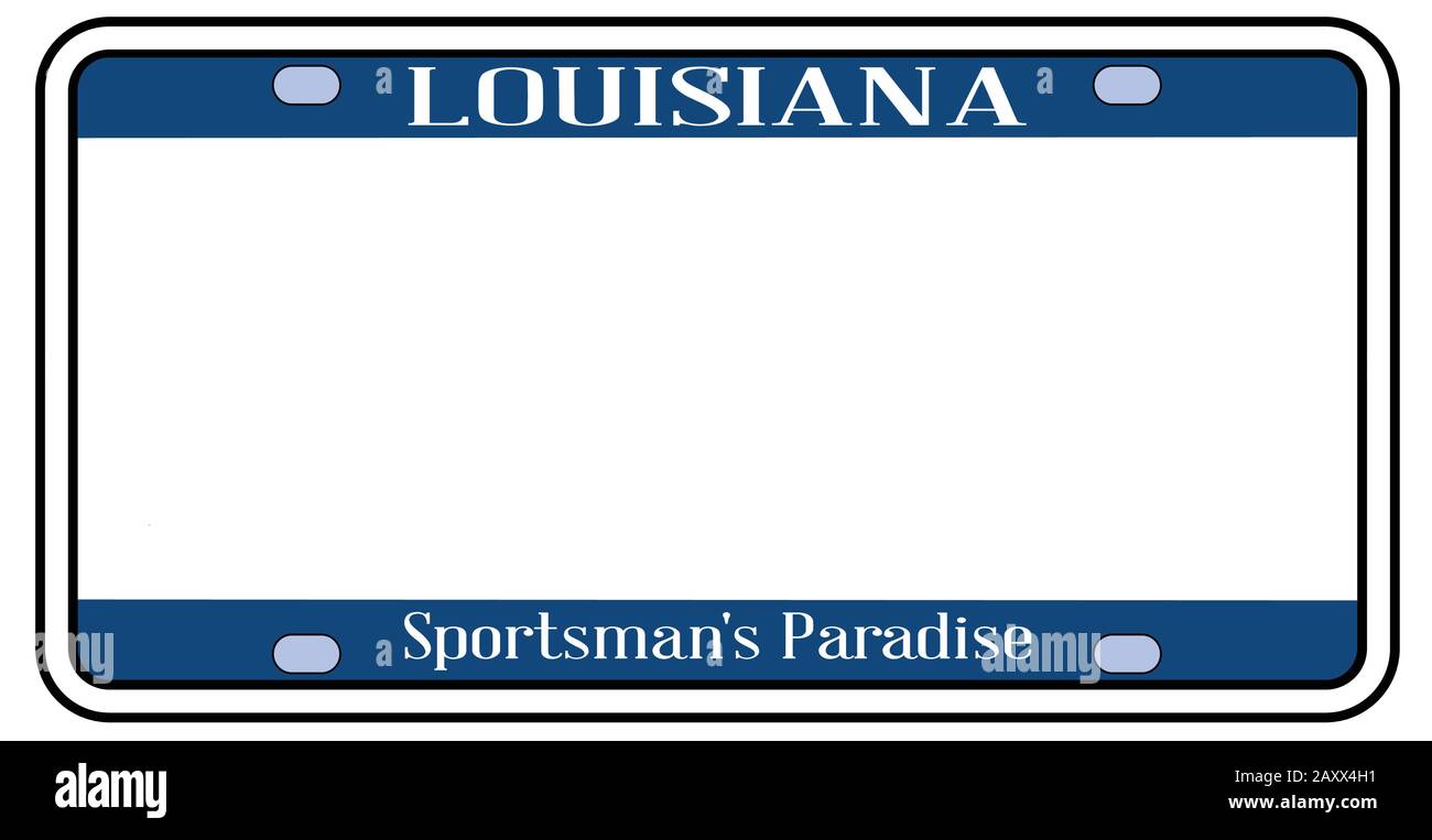 Louisiana state license plate in the colors of the state flag with the flag icons over a white background Stock Vector