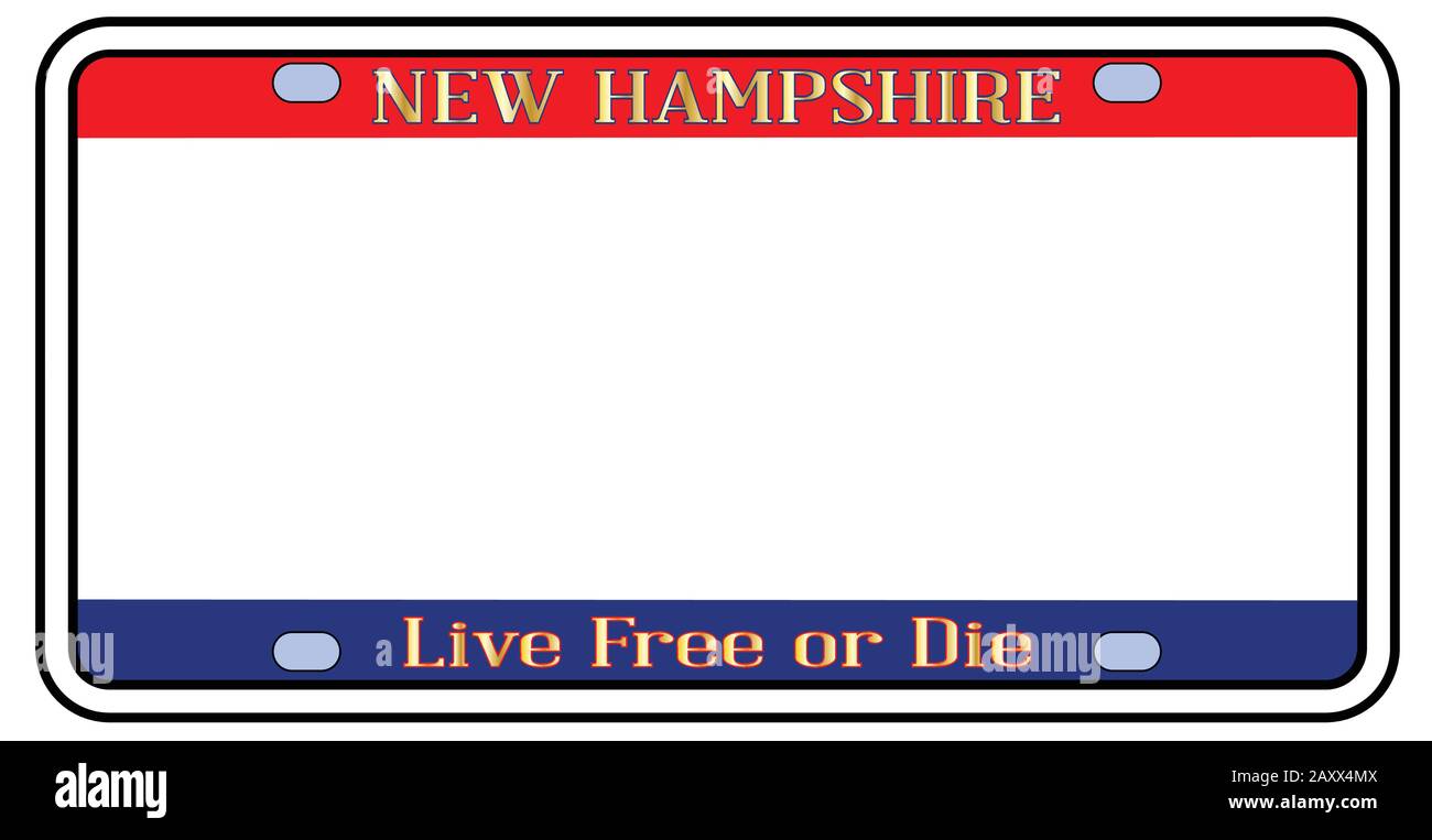 Blank New Hampshire license plate in the colors of the state flag over a white background Stock Vector