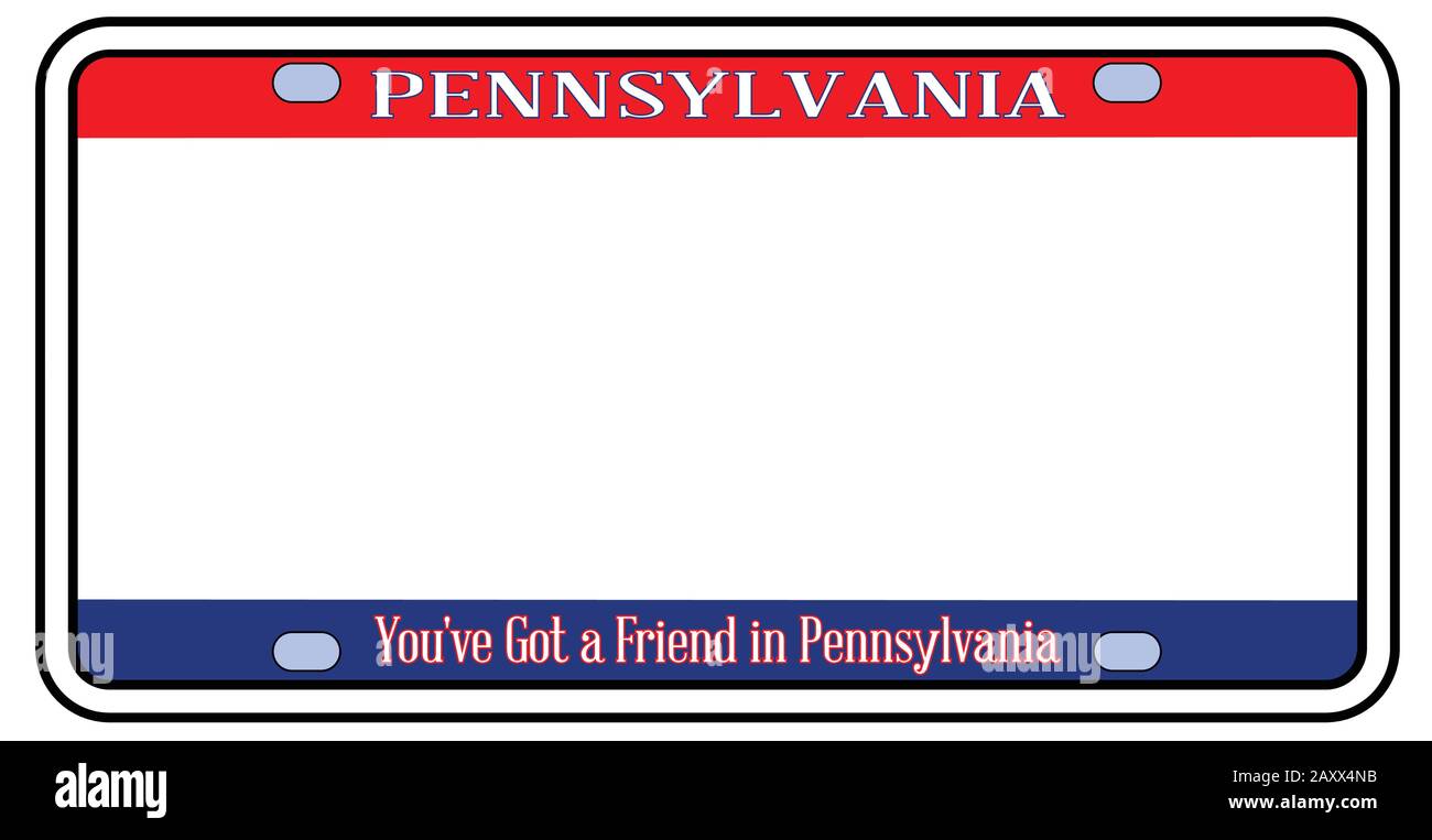 Blank Pennsylvania  license plate in the colors of the state flag over a white background Stock Vector