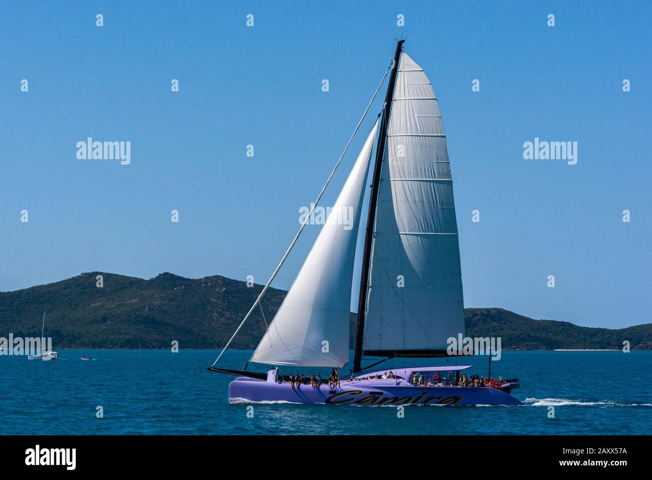Camira catamaran with tourists sailing in Whitsunday Island, Queensland