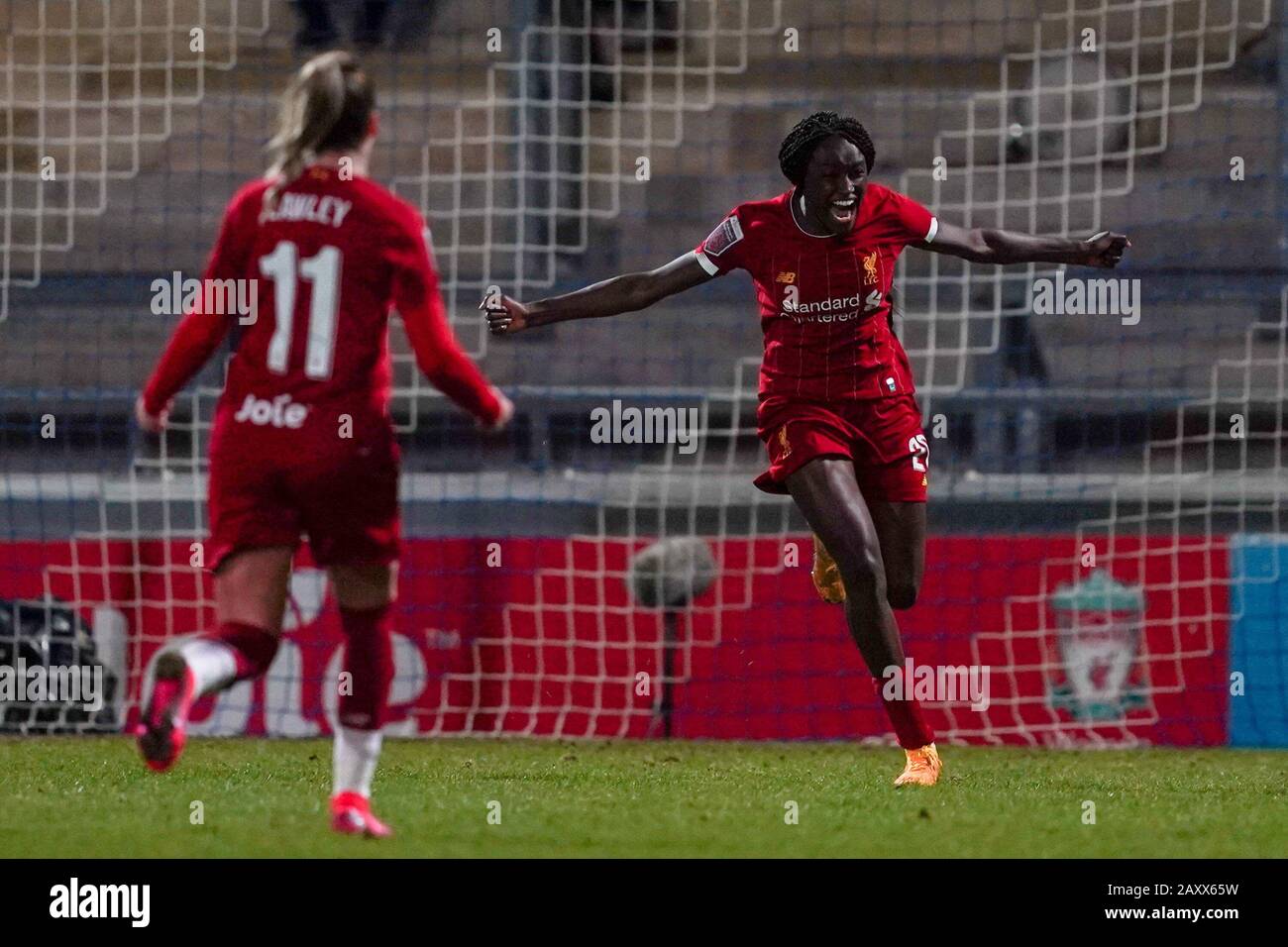 CHESTER. ENGLAND. FEB 13th: Rinsola Babajide of Liverpool FC Women celebrates scoring during the Women’s Super League game between Liverpool Women and Arsenal Women at The Deva Stadium in Chester, England. (Photo by Daniela Porcelli/SPP) Stock Photo