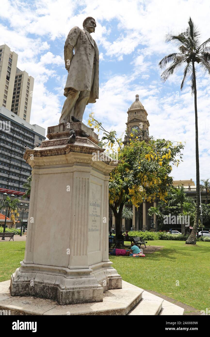 Sir John Robinson statue, Old General Post Office beyond, Farewell Square, Durban, KwaZulu-Natal Province, South Africa, Africa Stock Photo