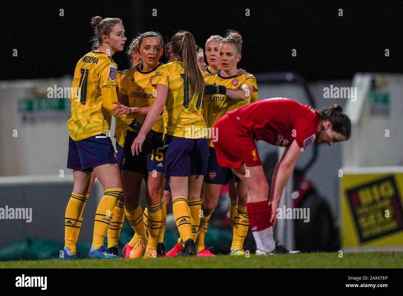 CHESTER. ENGLAND. FEB 13th: Player of Arsenal celebrate their 2nd goal  during the Women’s Super League game between Liverpool Women and Arsenal Women at The Deva Stadium in Chester, England. (Photo by Daniela Porcelli/SPP) Stock Photo