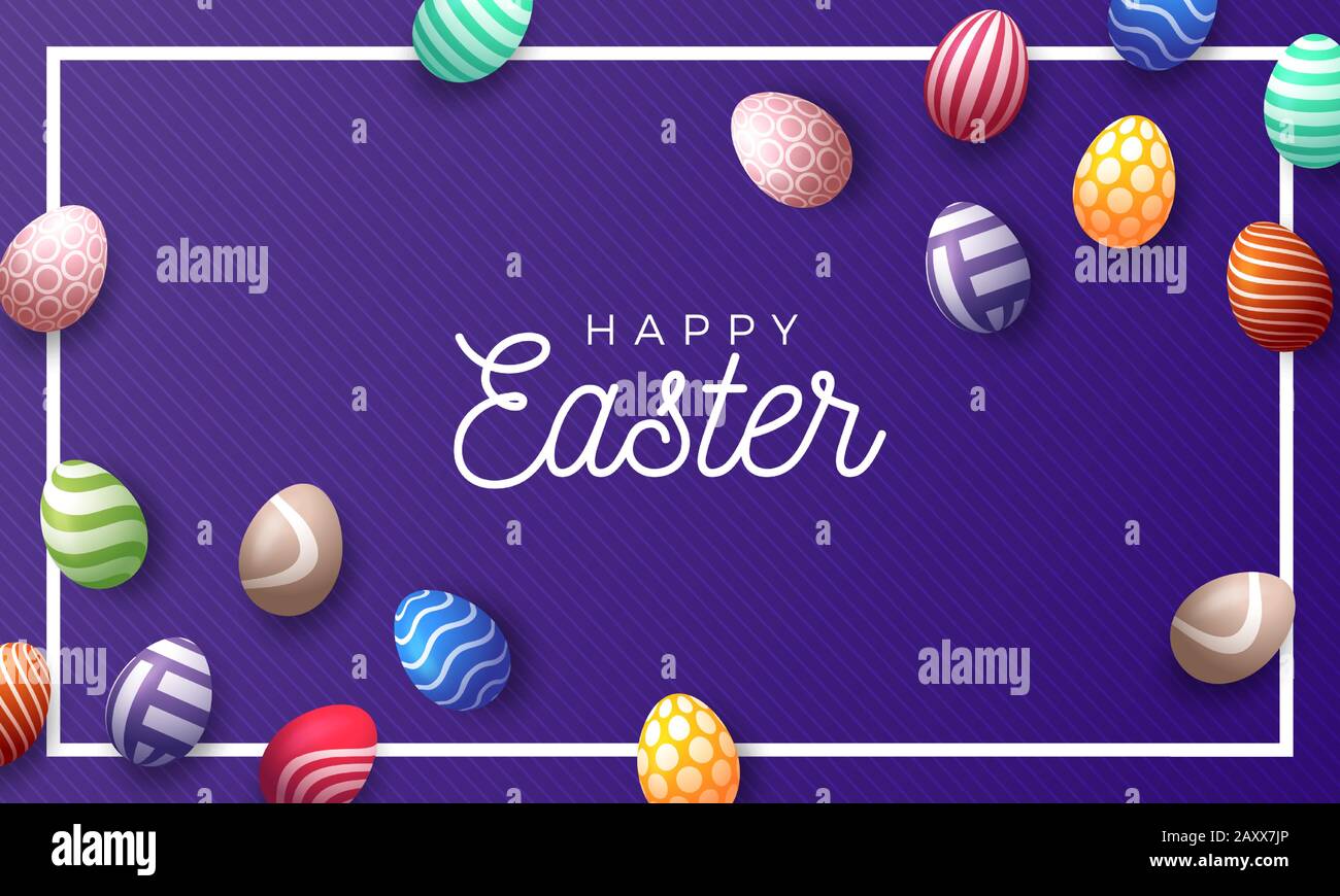 Easter holiday background with 3d Easter painted eggs and frame. Top ...