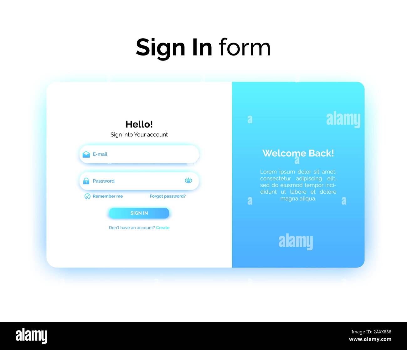 Sign In form, web design UI UX, login interface with gradient, vector illustration. Stock Vector