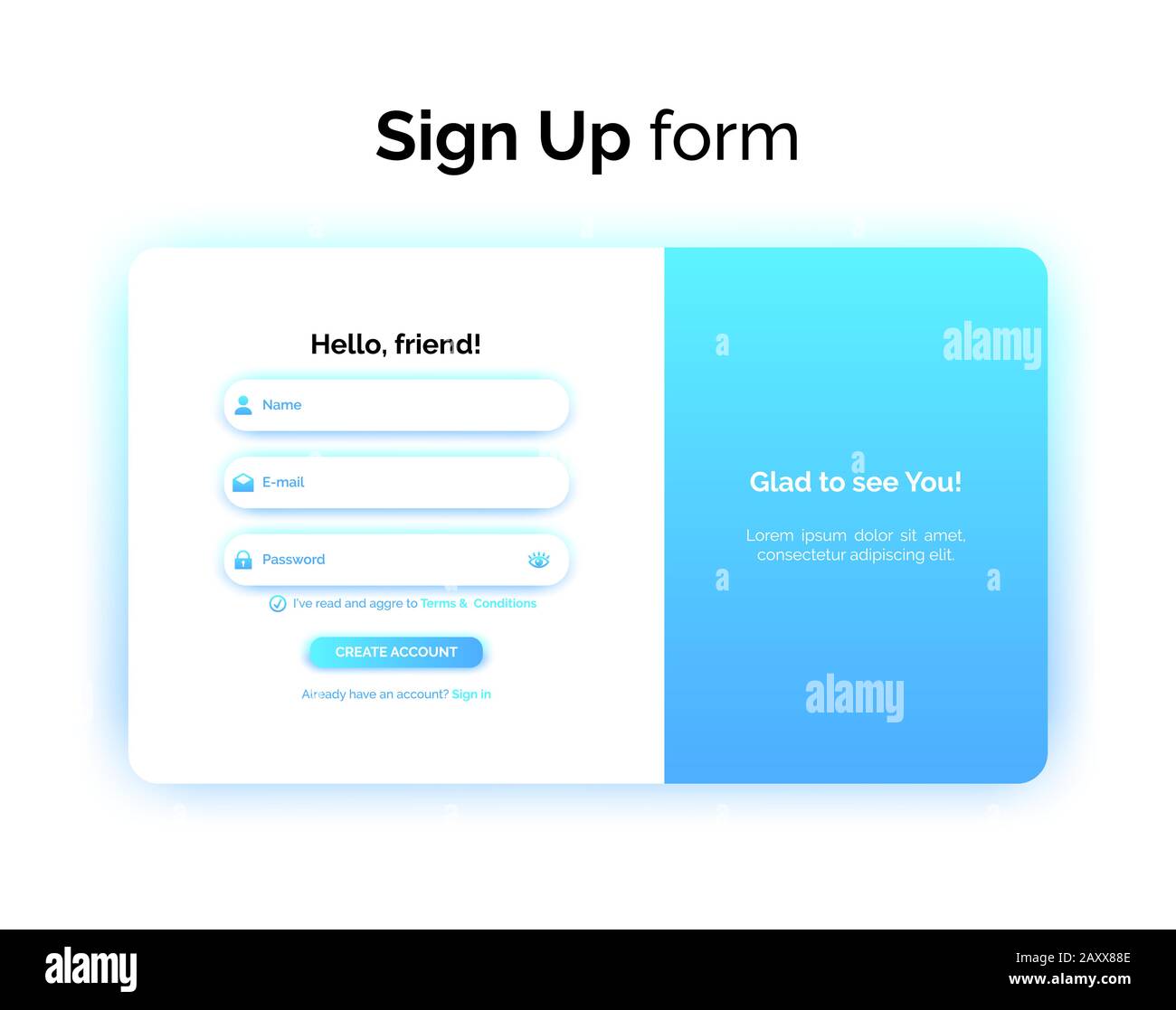 Sign up form, web design, UI UX registration interface with gradient, vector illustration. Stock Vector