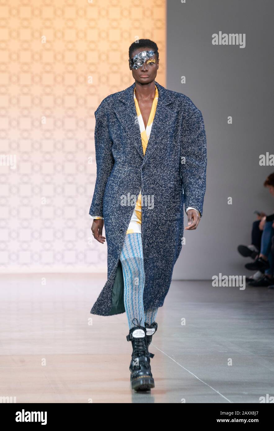 New York, NY - February 12, 2020: Model walks runway for Dirty Pineapple by Elsa Zai and Nellie Wang collection during Fashion Week at Spring Studios Stock Photo