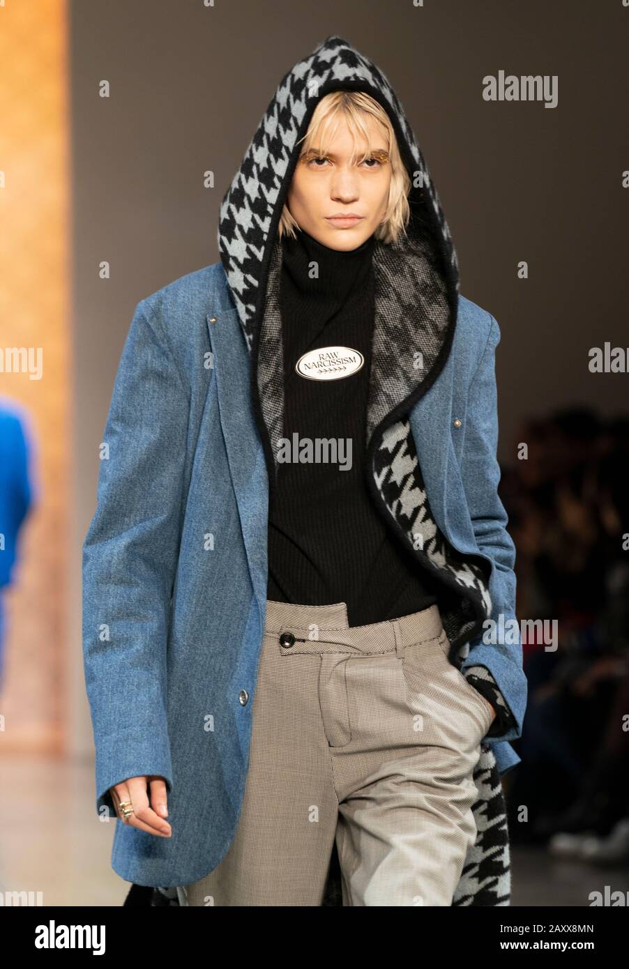 New York, NY - February 12, 2020: Model walks runway for Dirty Pineapple by Elsa Zai and Nellie Wang collection during Fashion Week at Spring Studios Stock Photo