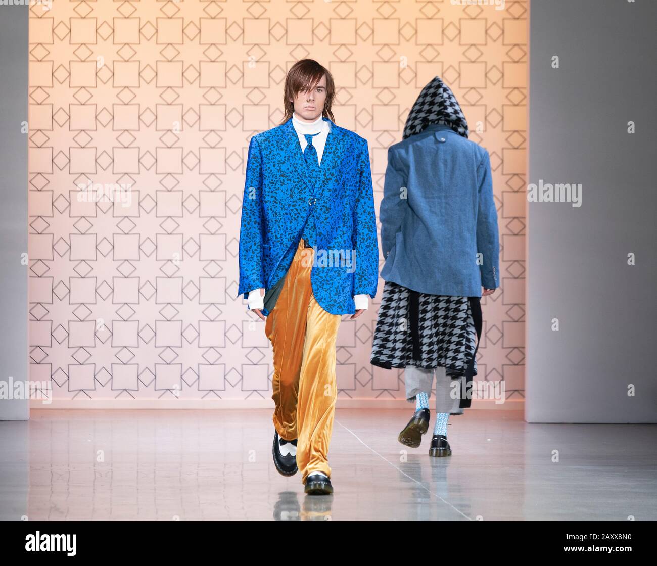 New York, NY - February 12, 2020: Model walks runway for Dirty Pineapple by Elsa Zai and Nellie Wang collection during Fashion Week at Spring Studios Stock Photo