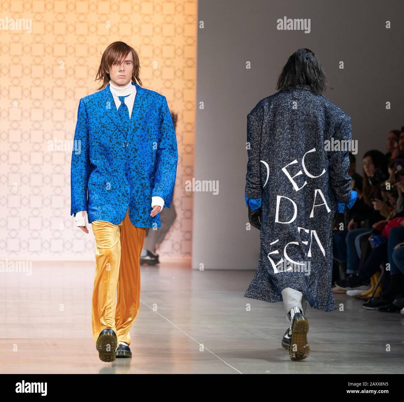 New York, NY - February 12, 2020: Model walks runway for Dirty Pineapple by Elsa Zai and Nellie Wang collection during Fashion Week at Spring Studios Stock Photo