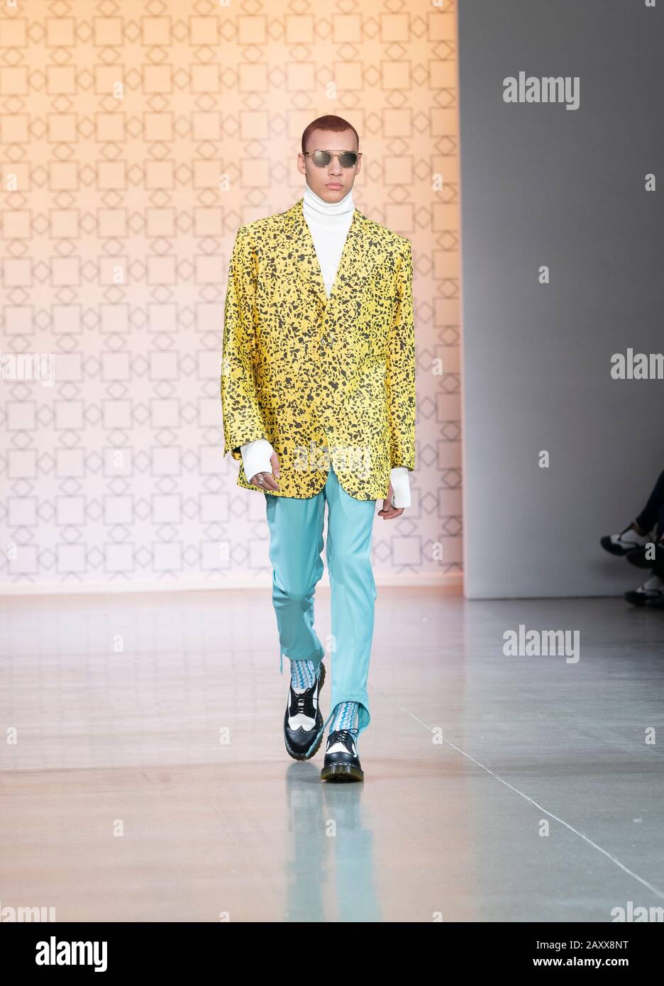 New York, NY - February 12, 2020: Model walks runway for Dirty Pineapple by Elsa Zai and Nellie Wang collection during Fashion Week at Spring Studios Stock Photo