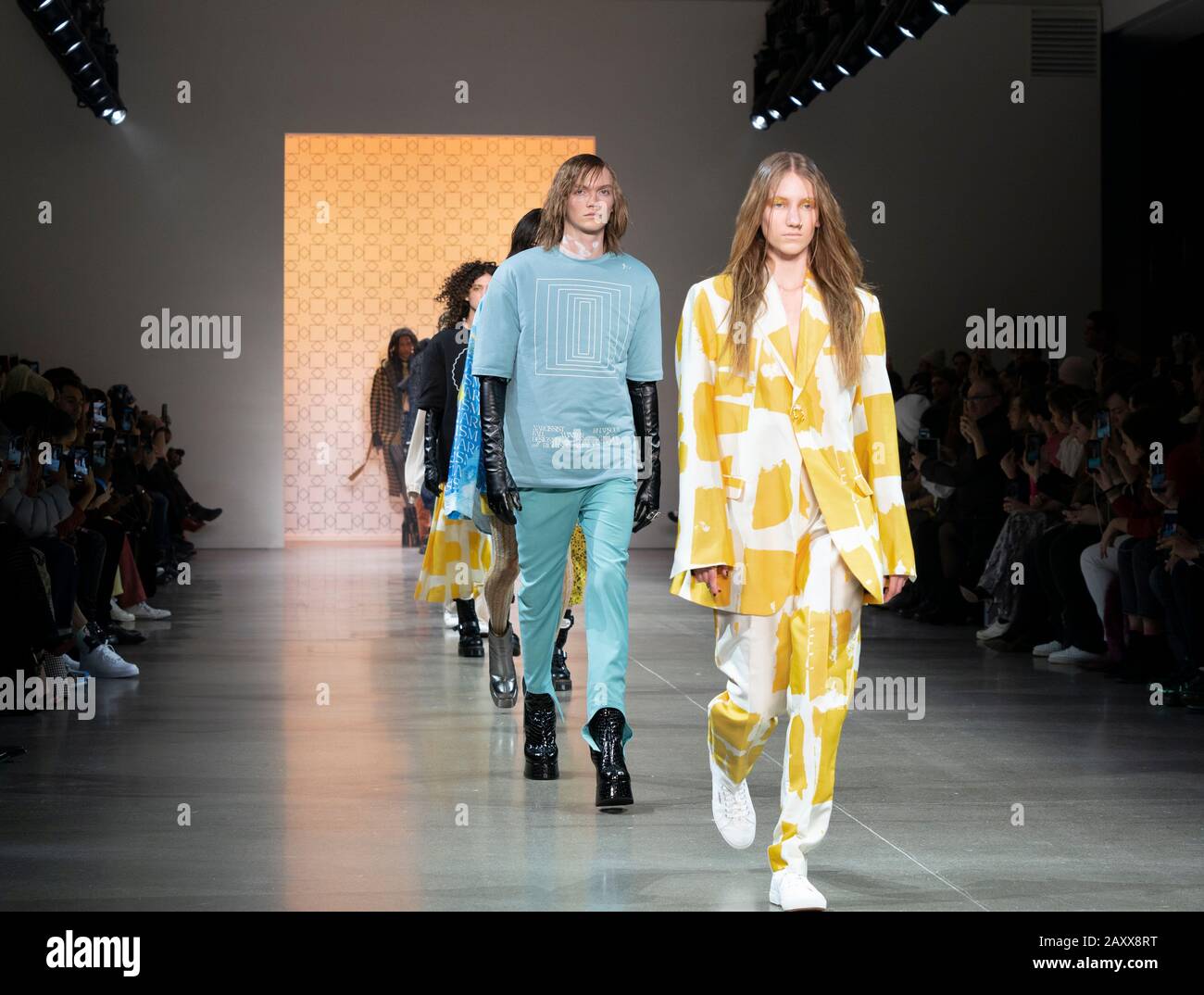 New York, NY - February 12, 2020: Models walk runway for Dirty Pineapple by Elsa Zai and Nellie Wang collection during Fashion Week at Spring Studios Stock Photo