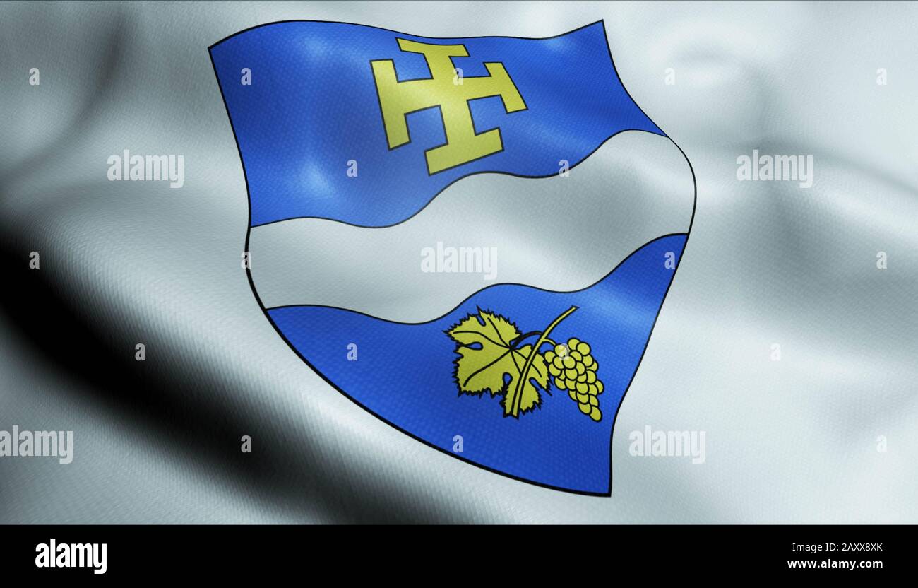3D Waving France City Coat of Arms Flag of Creteil Closeup View Stock Photo
