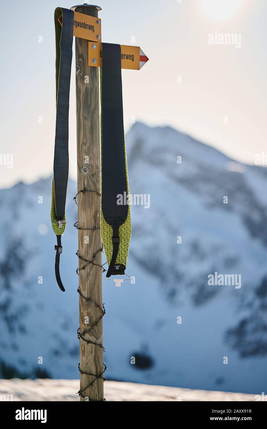 Ski touring skins drying out on the Sun Stock Photo