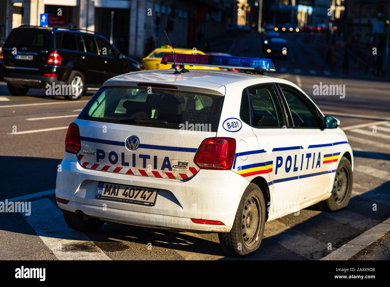 Police car (Politia Rutiera) parked in a junction in downtown Bucharest,  Romania, 2020 Stock Photo - Alamy