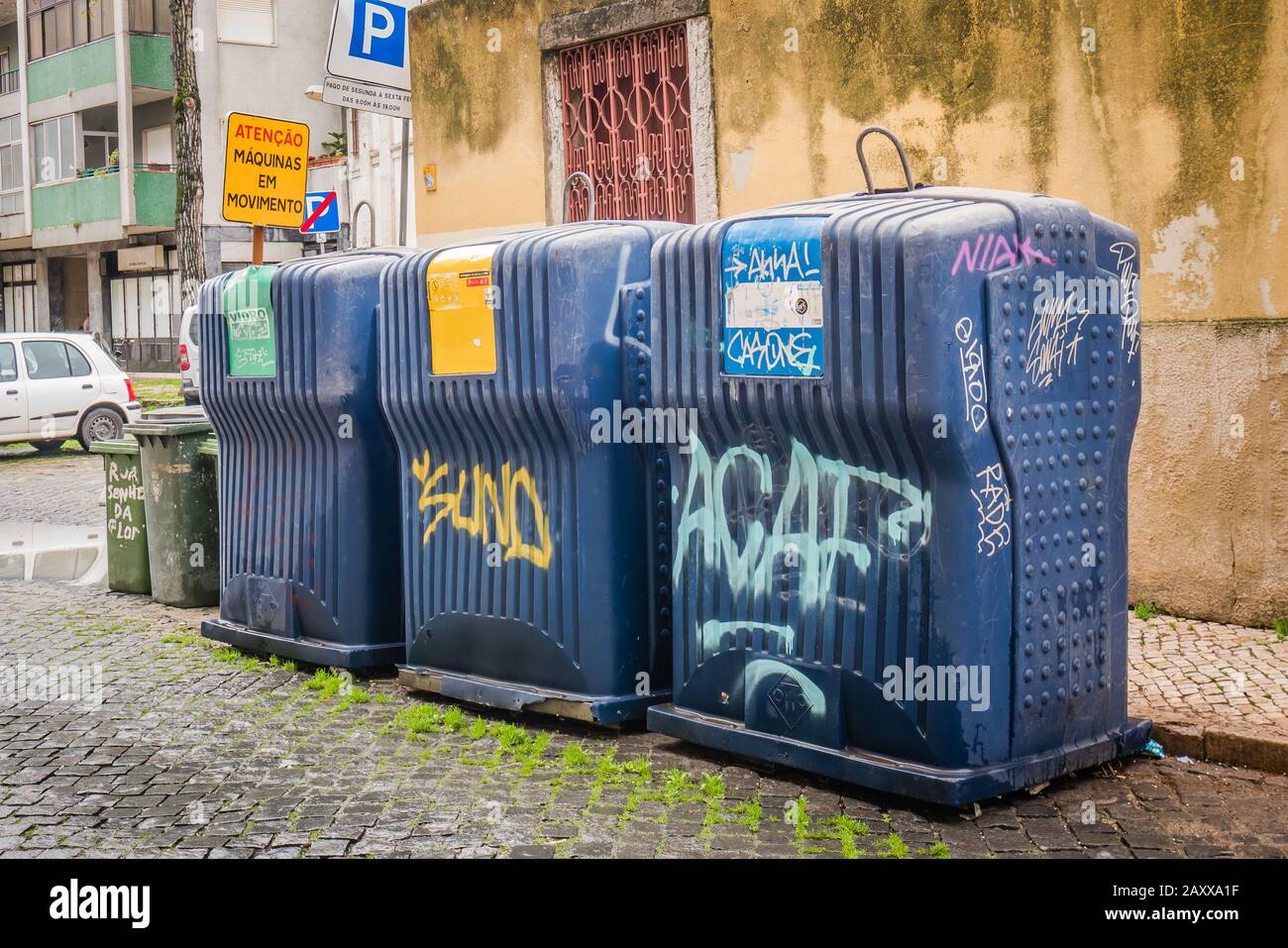 outdoor garbage bins lisbon portugal Stock Photo Alamy