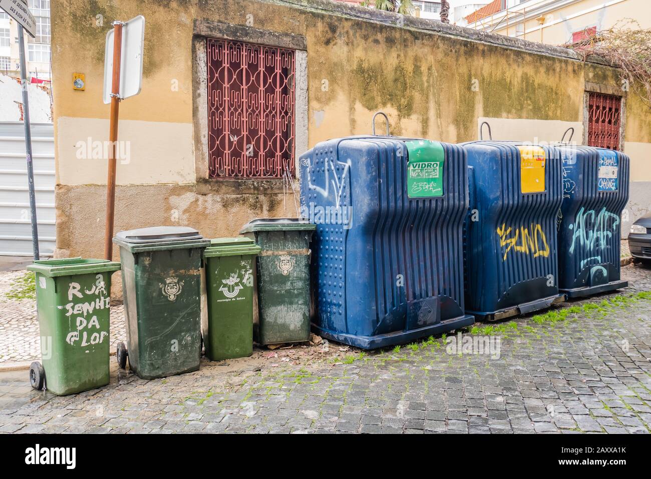 outdoor garbage bins lisbon portugal Stock Photo Alamy