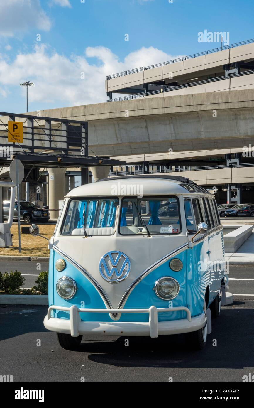 Vintage Volkswagen Bus at the TWA Hotel, JFK International Airport, NYC, USA Stock Photo