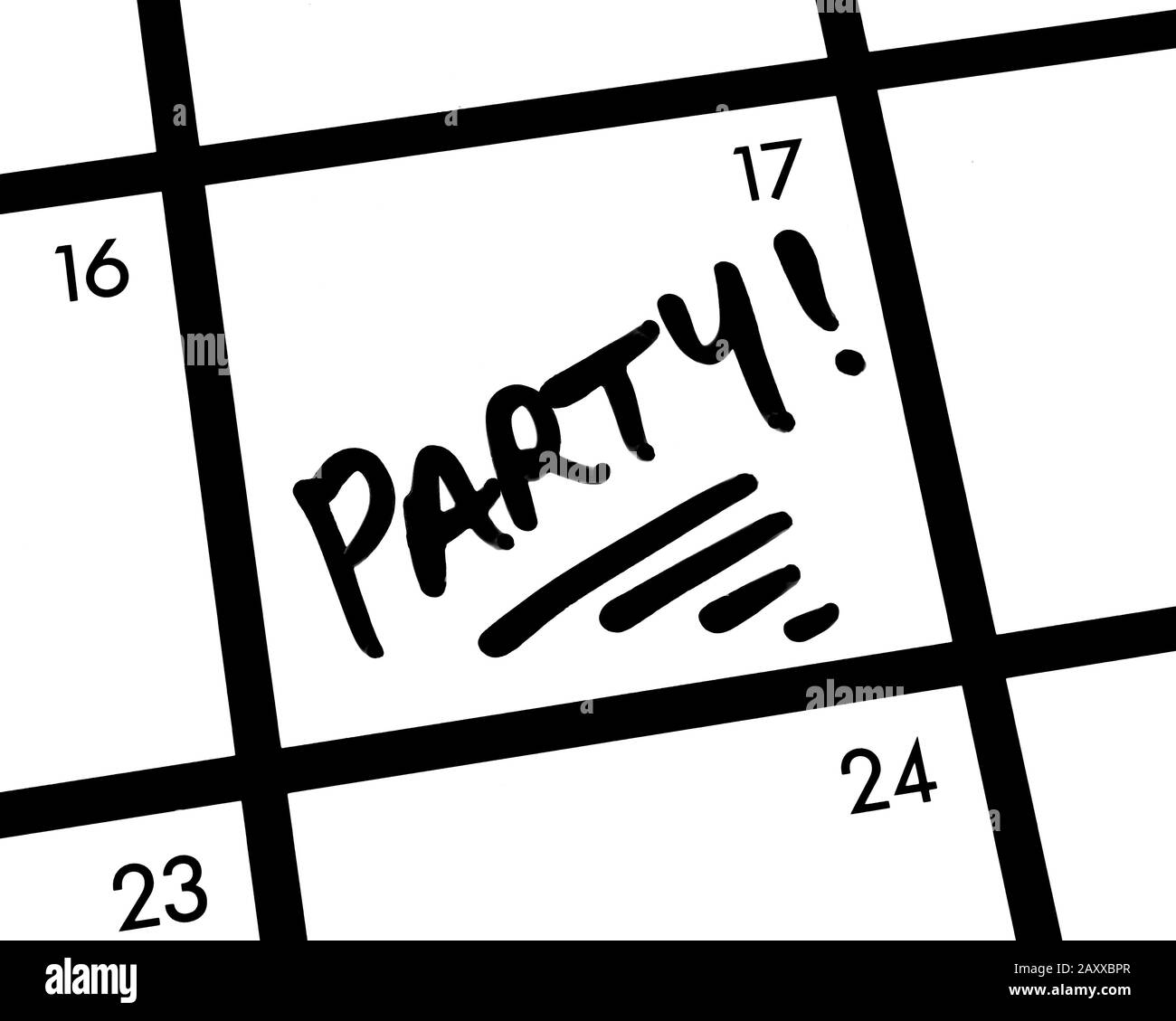 Close-up of a PARTY! calendar entry. Stock Photo