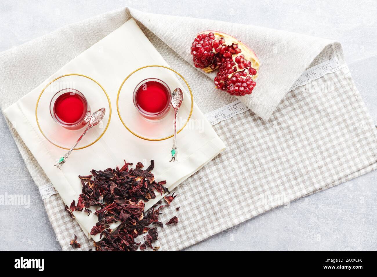 traditional Turkish tea. Flat lay photo composition Stock Photo