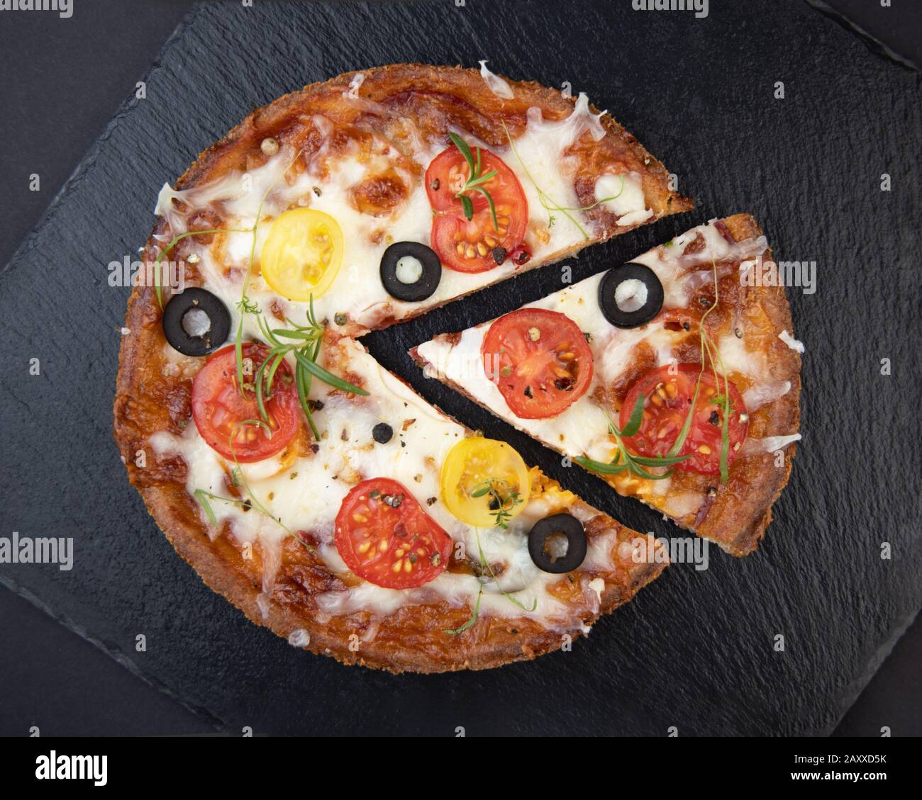 Lowcarb keto diet Pizza with mozzarella and tomato crust with cheese filling. Low carb keto