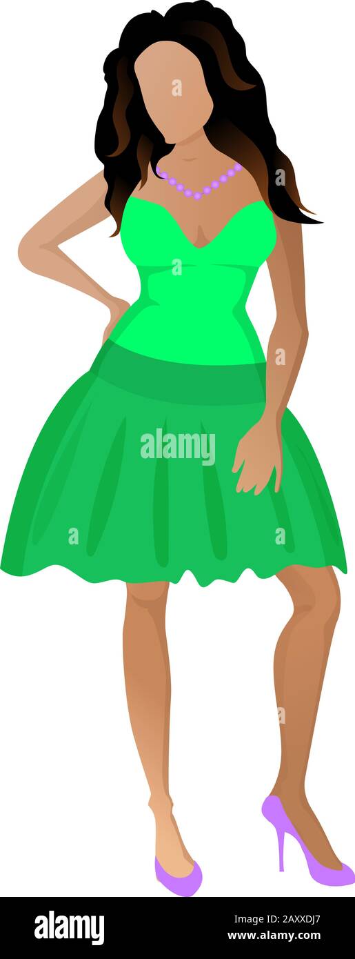 Cute happy girl in a green skirt and light green t-shirt Stock Vector ...
