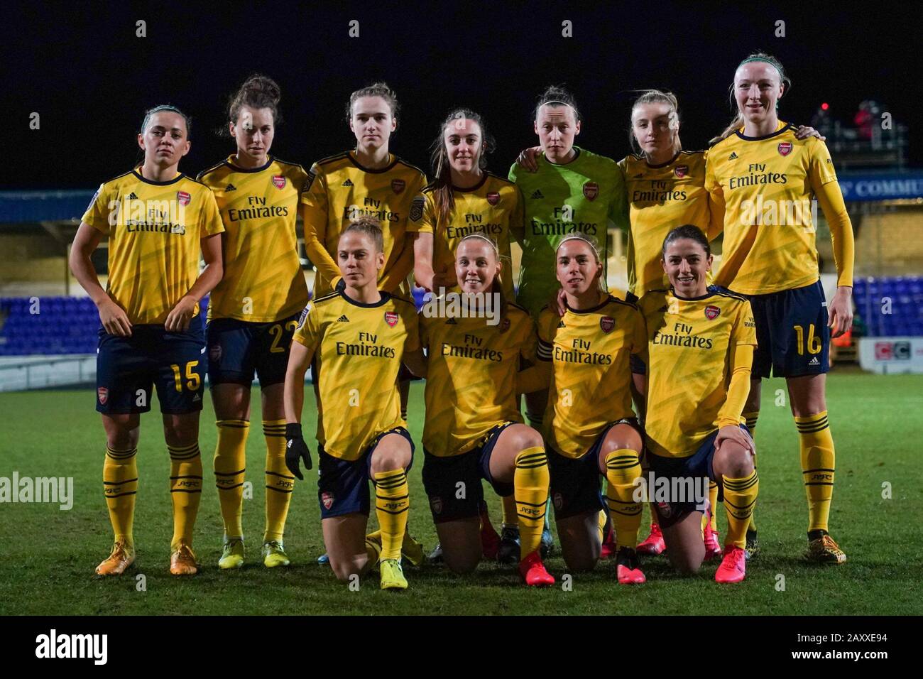 CHESTER. ENGLAND. FEB 13th: Starting XI of Arsenal  during the Women’s Super League game between Liverpool Women and Arsenal Women at The Deva Stadium in Chester, England. (Photo by Daniela Porcelli/SPP) Stock Photo