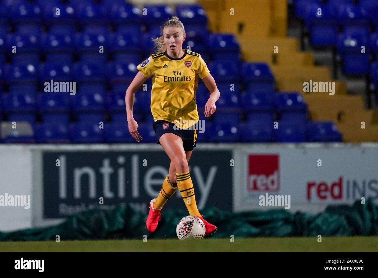CHESTER. ENGLAND. FEB 13th: Leah Williamson of Arsenal in action  during the Women’s Super League game between Liverpool Women and Arsenal Women at The Deva Stadium in Chester, England. (Photo by Daniela Porcelli/SPP) Stock Photo